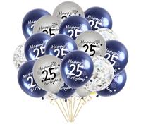 Globo de 25 cumpleaños, decoración de fiesta de cumpleaños para mujeres y hombres, azul marino y plata, decoración de cumpleaños 25 años, 21 globos felices para 25 cumpleaños, decoración de cumpleaños