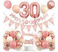 Globo de 30 cumpleaños oro rosa, juego de decoración de cumpleaños 30 años, color rosa y blanco, decoración de cumpleaños de 30 años, color oro rosa, número 30, globos con pancarta decoración para
