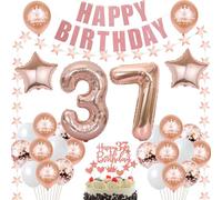 Globo de 37 cumpleaños para mujer, globos decorativos para 37 cumpleaños, decoración de cumpleaños para mujer, oro rosa, decoración de 37 años, decoración de cumpleaños, decoración de cumpleaños 37,
