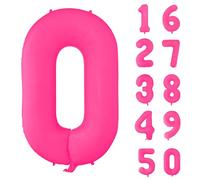 Globo de 40 pulgadas rosa fluorescente número 0 globo digital de papel de aluminio de helio rosa para temática fluorescente, fiesta de cumpleaños, boda, aniversario, suministros de decoración 0