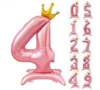 Globo de 42 pulgadas con número rosa, número 4, globos con corona rosa, globos de 0 a 9, globos de helio grandes para cumpleaños, fiestas, decoración de bodas