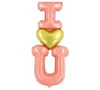 Globo de aluminio con 3 corazones 'I Love U' en oro/rosa, 50 x 95 cm, relleno de aire y helio, autocierre, reutilizable, decoración perfecta para bodas, cumpleaños, San Valentín y fiestas