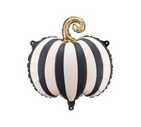 Globo de aluminio con forma de calabaza, color crema y negro, a rayas, con tallo dorado, aprox. 39 x 38 cm, para aire y helio, reutilizable, incluye pajita, globo decorativo de Halloween, decoración