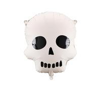 Globo de aluminio con forma de calavera, color crema y negro, aprox. 36 x 41 cm, inflado para aire y helio, reutilizable, incluye pajita, globo de decoración de Halloween, fiesta de miedo, calavera