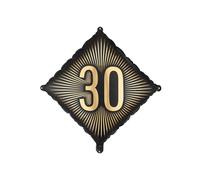 Globo de aluminio de 46 x 46 cm, con el número 30, globo para helio o aire, diseño de rayos para cumpleaños, aniversario, aniversario, decoración de cumpleaños, color negro y dorado