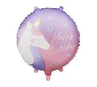 Globo de aluminio de unicornio feliz cumpleaños, globo redondo pastel de 14 pulgadas, decoración de fiesta de unicornio rosa y morado, decoración de cumpleaños para niñas, helio o inflado de aire