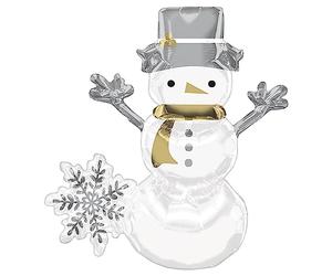 Globo de aluminio lleno de aire con muñeco de nieve y copo de nieve, 20 x 19 pulgadas, blanco, 1 unidad.