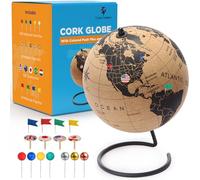 Globo de corcho con chinchetas, globo de 18,5 cm con mapa del mundo y soporte giratorio para niños o adultos, 100 chinchetas de colores, globo mundial para el hogar, oficina, aula, viajes, niños