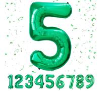 Globo de cumpleaños con números de 5 años | Globo de 5 años XXL Verde de lámina en 40 pulgadas - 101 cm para decoración de cumpleaños - Globo con número para decoración de cumpleaños…