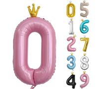 Globo de cumpleaños de 40 pulgadas, globo rosa del número 0, globo grande de aluminio del 0 al 9 con corona para cumpleaños de 10 niñas y niños, globos digitales autoinflables, suministros de