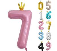 Globo de cumpleaños de 40 pulgadas, globo rosa del número 7, globo grande de aluminio del 0 al 9 con corona para cumpleaños de 7º niñas y niños, globos digitales autoinflables 7, suministros de