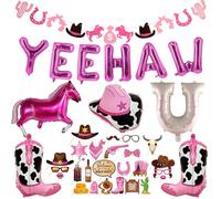 Globo de decoración de fiesta de vaquera occidental, 37 piezas de decoración de fiesta de West Wild, globos de letras rosas Yee Haw, pancarta de caballo, globos de aluminio, accesorios para fotos para