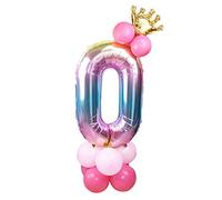 Globo de fiesta de 32 pulgadas de papel de aluminio con forma de número, decoración de fiesta de cumpleaños, número 0, oro rosa