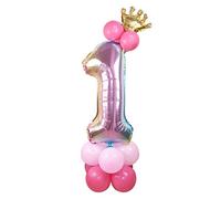 Globo de fiesta de 32 pulgadas de papel de aluminio con forma de número, decoración de fiesta de cumpleaños, número 1, oro rosa