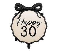 Globo de fiesta de cumpleaños número 30 con lazo, globo de aluminio Happy 30, decoración de fiesta de 30 años en blanco y negro