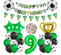 Globo de Fútbol Cumpleaños, Decoración 9 Cumpleaños Fútbol, Globos de Futbol Aluminio, Ballon de Latex Verde, Decoración Cumpleaños Futbol,Ballons Trofeo de Campeón,para Fiesta de Tema Deportivo Niños