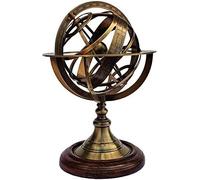Globo de latón envejecido de 28 cm, esfera armilar con base de madera con grabado del zodiaco del zodiaco