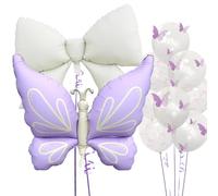 Globo de mariposa rosa y morado con lazos y calcomanías de mariposa para cumpleaños de niñas, baby shower, despedida de soltera y decoraciones de fiesta temática de hadas (morado)