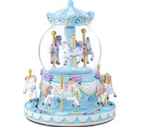 Globo de nieve con caja de música de carrusel de cumpleaños para niñas, globo de nieve azul con caballo de carrusel para esposa, novia, hija, mamá, hijo, aniversario, día de la madre con luces