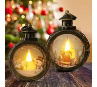 Globo de nieve con forma de farol navideño, 2 piezas de decoración navideña, velas de Navidad sin llama, farol navideño vintage para dormitorio, jardín, balcón, chimenea para llevar, colgar o como