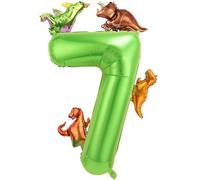 Globo de número 7 verde de 40 pulgadas con 4 mini globos de dinosaurio para decoraciones de fiesta de cumpleaños temática de dinosaurios