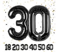 Globo de números de cumpleaños 30 años | Globo de foil negro - Globo de foil de 101 cm - Decoración de cumpleaños - Globo con número decorativo para cumpleaños, vuela con helio para hombres y mujeres