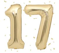 Globo de oro blanco con 17 números, color oro blanco, 40 pulgadas, globo de oro blanco 17, globo de helio, 17 cumpleaños para 17 cumpleaños, decoración de cumpleaños para niña, niño, aniversario,