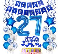 globo de papel de aluminio 27 cumpleaños decoración de la torta azul deco de cumpleaños de 27 años globos de hombre 27 cumpleaños decoración de la torta de hombre 27 cumpleaños deco 27 años feliz