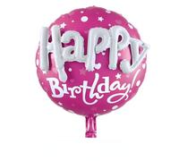 Globo de papel de aluminio 3D con texto "Happy Birthday" redondo, 60 x 68 cm, color rosa, se puede rellenar con aire o helio, decoración perfecta para fiestas, regalo para fiestas de cumpleaños