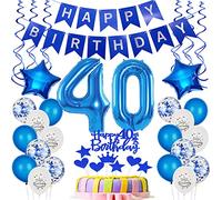 globo de papel de aluminio 40 cumpleaños decoración de la torta azul deco de cumpleaños de 40 años globos de hombre 40 cumpleaños decoración de la torta de hombre 40 cumpleaños deco 40 años feliz
