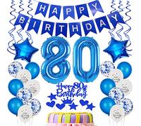 globo de papel de aluminio 80 cumpleaños decoración de la torta azul deco de cumpleaños de 80 años globos de hombre 80 cumpleaños decoración de la torta de hombre 80 cumpleaños deco 80 años feliz