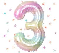 Globo de papel de aluminio con el número 3, arco iris, 101 cm, globos de helio número 3, decoración para 3 cumpleaños, globos decorativos para boda, aniversario, fiesta, decoración - vuela con helio
