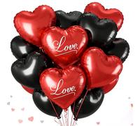 Globo de papel de aluminio con forma de corazón, color negro y rojo, globos de helio con forma de corazón, globos de helio con forma de corazón, globos de helio para cumpleaños, compromiso, día de San