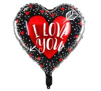 Globo de papel de aluminio con forma de corazón de 45 cm con texto "I love you", color negro y rojo, decoración para cumpleaños, boda, fiesta y San Valentín, se puede rellenar con aire o helio