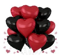 Globo de papel de aluminio con forma de corazón metálico, negro y rojo, globos de helio de 45 cm, globos de helio, globos de corazón rojos, globos de corazón para cumpleaños, compromiso, día de San