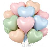 Globo de papel de aluminio con forma de corazón verde, azul claro y rosa claro, globos de helio de 18 pulgadas, globos de helio, globos de corazón de caramelo, verde, azul, rosa, globos de corazón