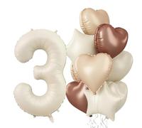 Globo de papel de aluminio decorativo para 3 cumpleaños, 40 pulgadas, color crema y beige, número 3, globos nude, café, marrón, albaricoque, helio, estrella neutra, corazón, globos para niñas, 3