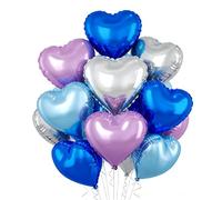 Globo de papel de aluminio en forma de corazón azul, lila y plata, globos de helio de 18 pulgadas, globos de helio con forma de corazón, globos de helio, azul claro, plata, globos de corazón para