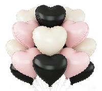 Globo de papel de aluminio en forma de corazón negro, beige y rosa claro, globos de helio de 18 pulgadas, globos de corazón negro, globos de corazón beige y rosa, globos de corazón para cumpleaños