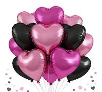 Globo de papel de aluminio en forma de corazón negro y rojo rosado, globos de helio de 18 pulgadas, globos de helio de color rojo rosado, globos de corazón negro y rosa, globos de papel de aluminio
