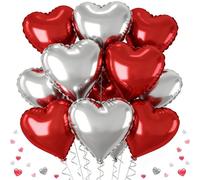 Globo de papel de aluminio en forma de corazón rojo y plateado, globos de helio de 18 pulgadas, globos de corazón rojos, globos de corazón plateados, globos de boda, globos de papel de aluminio en