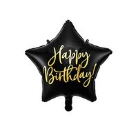 Globo de papel de aluminio Happy Birthday de 40 cm negro con forma de estrella FB93-010 con texto dorado para fiestas de clase, originales y de impacto visual inflable con aire y helio.