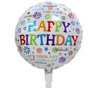 Globo de papel de aluminio Happy Birthday de 45 cm - Estrellas coloridas redondas con válvula automática - Reutilizable, relleno de aire o helio - Decoración de fiesta perfecta para bodas, cumpleaños