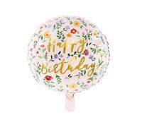 Globo de papel de aluminio mate - color rosa claro -con fantasía floral y texto Happy Birthday de 35 cm FB48 - fiesta - cumpleaños