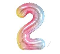 Globo de papel de aluminio para cumpleaños de 2 años, 2 XXL, arco iris degradado gigante en 40 pulgadas, decoración de cumpleaños de 101 cm, decoración de cumpleaños con número de globo, decoración