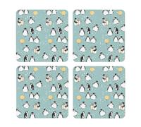 Globo de pingüino con Copo de Nieve,Posavasos Cuadrados de Corcho MDF, Almohadilla para Tazas, Juego de 4 Posavasos para Bebidas