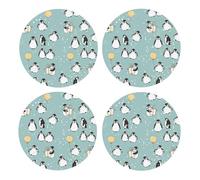 Globo de pingüino con Copo de Nieve,Posavasos Redondos de Corcho MDF, Almohadilla para Tazas, Juego de 4 Posavasos para Bebidas