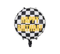 Globo de plástico con texto "Happy Birthday" de 35 cm, bandera a cuadros, globo para helio o aire, globo de papel de aluminio con texto "Happy Birthday" tablero de ajedrez, 45 cm, color blanco y negro