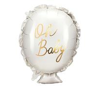 PartyDeco Globo de plástico Oh Baby 37 x 53 cm para helio o aire Blanco y dorado Baby Shower