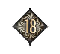 Globo de plástico de 46 x 46 cm, con el número 18, globo para helio o aire, diseño de rayo, para cumpleaños, decoración de cumpleaños, color negro y dorado